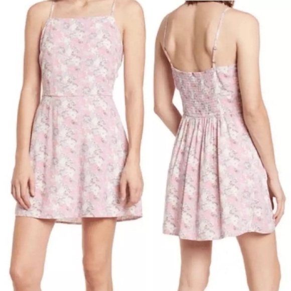 Abound Square Neck Printed Mini Dress in Pink Fade to Flower Haze Size Medium - Picture 2 of 7